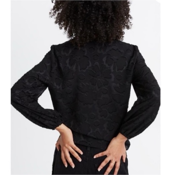 Madewell Black Floral Jacquard Side Tie Wrap Top, Size Medium - Picture 3 of 10